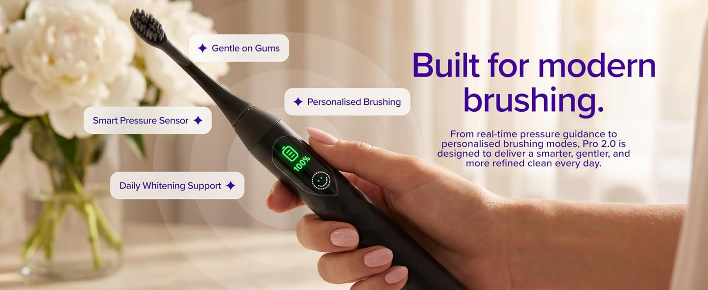 Burst Pro 2.0 Sonic Toothbrush for Adults (Black) | Electric Toothbrush | Smart Pressure Sensor | Soft Bristles | 5 Modes/Refined Scoring System | USB-C Charging | Magnetic Wall Mount