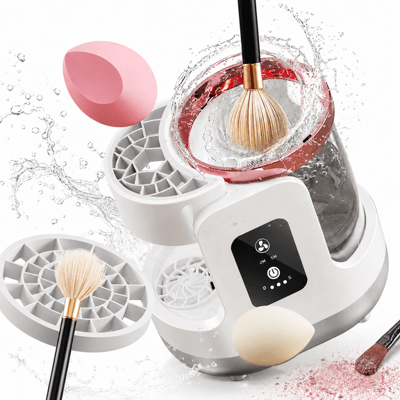 Wiher Makeup Brush Cleaner, Makeup Brush Dryer, Portable Automatic Cosmetic Brushes Cleaner Tool for All Size Beauty Makeup Brush Set(White)