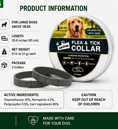 Dog Flea Collar, Flea Collars for Dogs, Natural Flea Tick Collar, 8 Months Protection, Adjustable Size, Easy to Use,2P