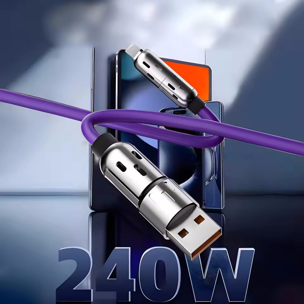 Multi Connectors 4 in 1 Charger Rotating Elbow USB to Type-C 1.5m Mobile Phone 240W Fast Charging Silicone Cable Data Transfer