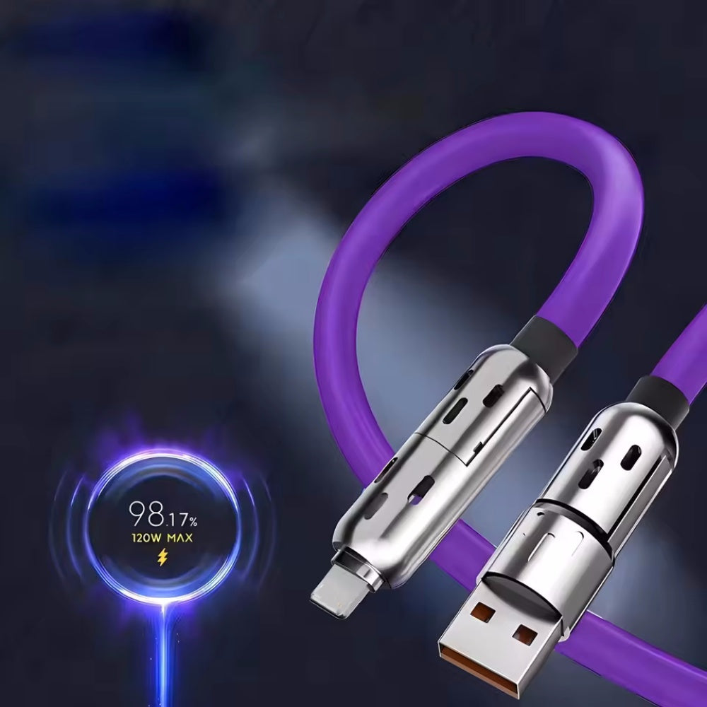 Multi Connectors 4 in 1 Charger Rotating Elbow USB to Type-C 1.5m Mobile Phone 240W Fast Charging Silicone Cable Data Transfer