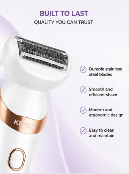 KENZZI Lady Shaver Rechargeable Electric Shaver for Women, Wet & Dry Use, Water-Resistant, Contouring Head
