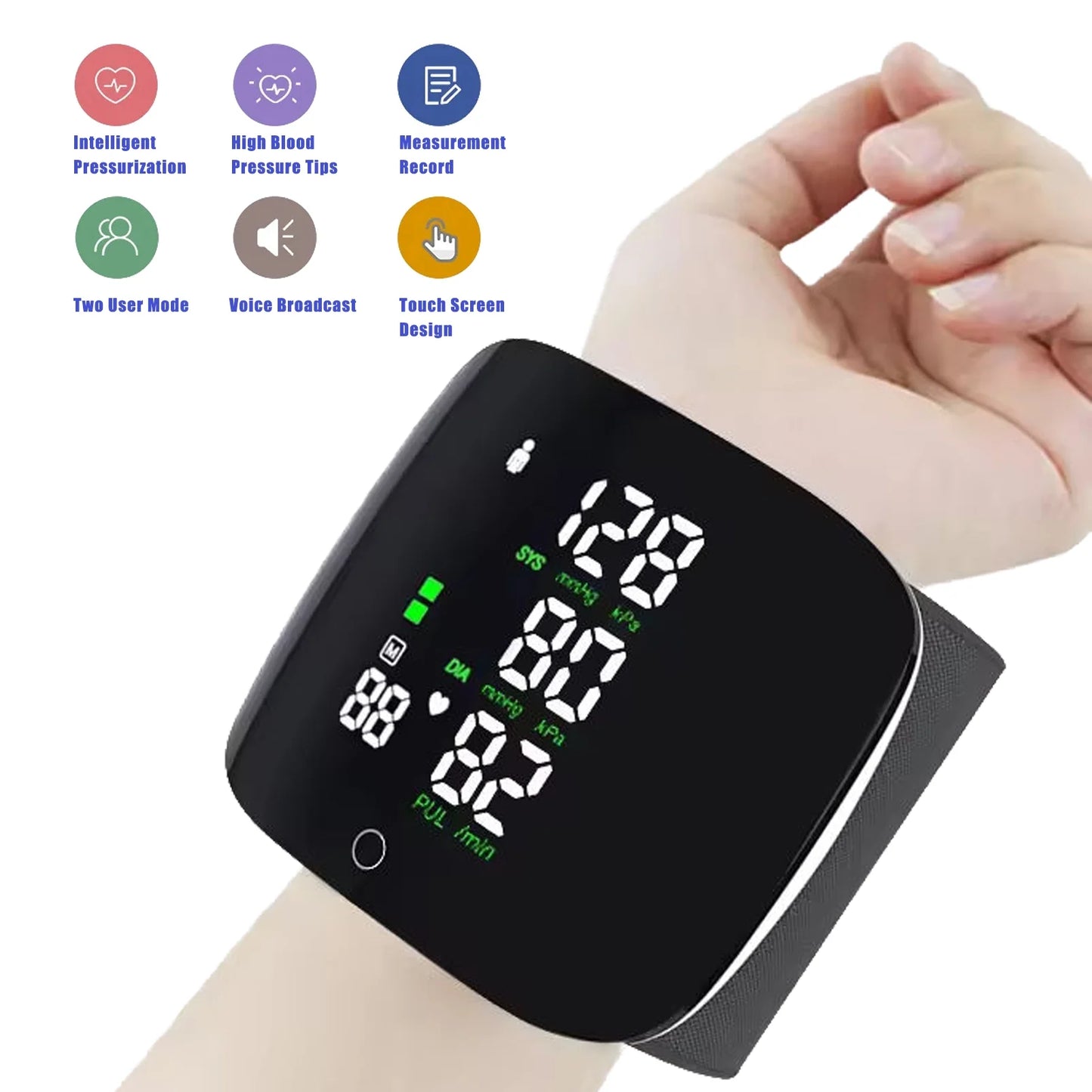 Wrist Blood Pressure Monitor BP Monitor LED Display Blood Pressure Cuff Wrist Automatic Voice 2x99 Reading Memory for Home Use with Carrying Case