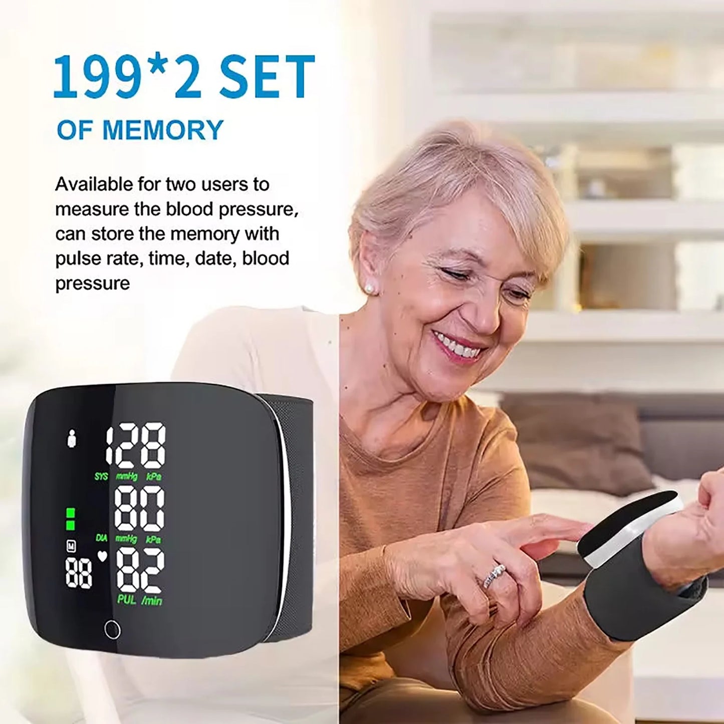 Wrist Blood Pressure Monitor BP Monitor LED Display Blood Pressure Cuff Wrist Automatic Voice 2x99 Reading Memory for Home Use with Carrying Case