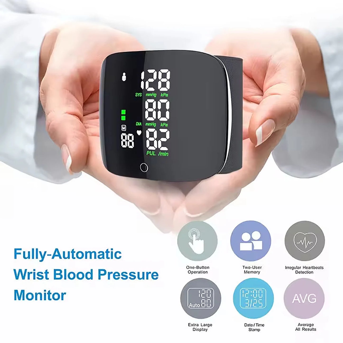 Wrist Blood Pressure Monitor BP Monitor LED Display Blood Pressure Cuff Wrist Automatic Voice 2x99 Reading Memory for Home Use with Carrying Case
