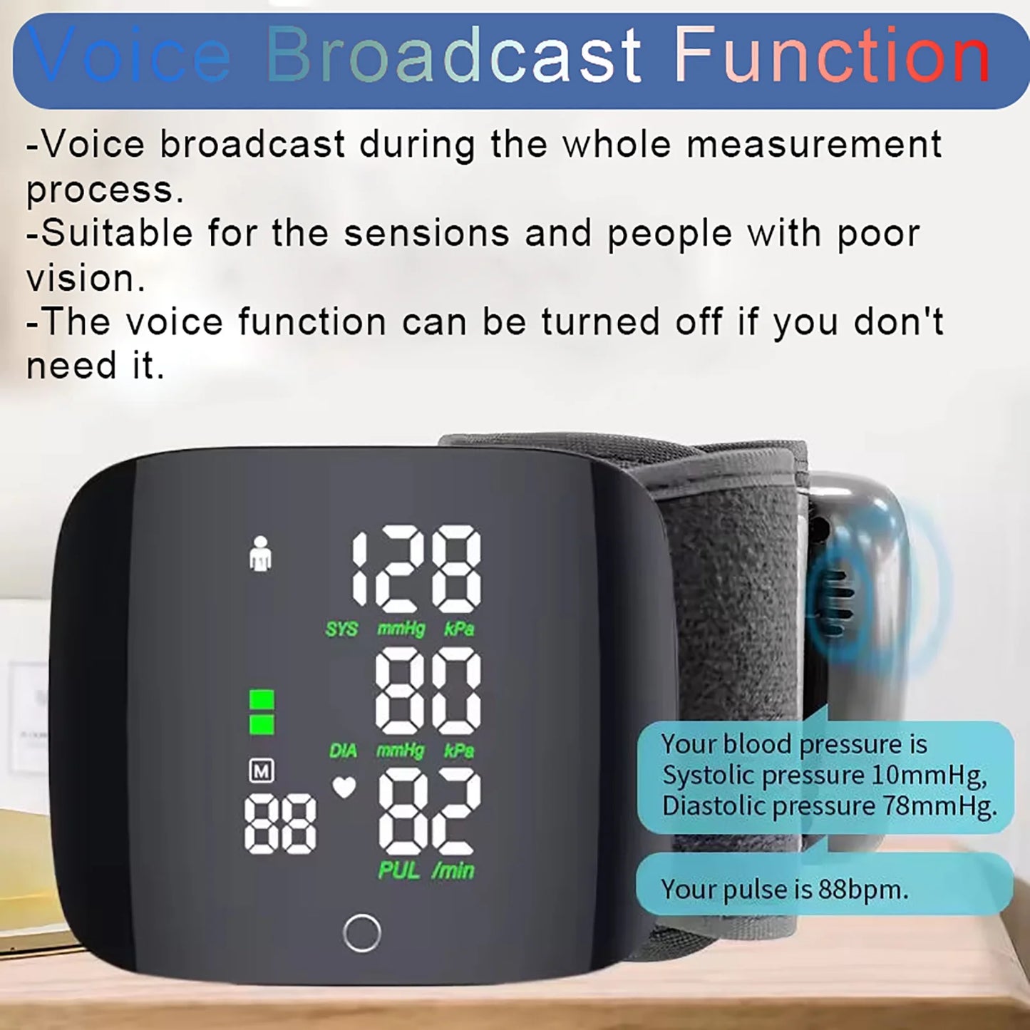 Wrist Blood Pressure Monitor BP Monitor LED Display Blood Pressure Cuff Wrist Automatic Voice 2x99 Reading Memory for Home Use with Carrying Case