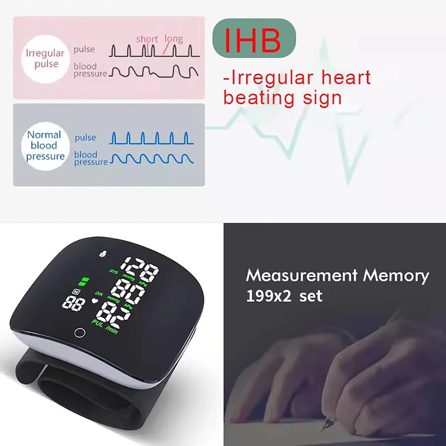 Wrist Blood Pressure Monitor BP Monitor LED Display Blood Pressure Cuff Wrist Automatic Voice 2x99 Reading Memory for Home Use with Carrying Case