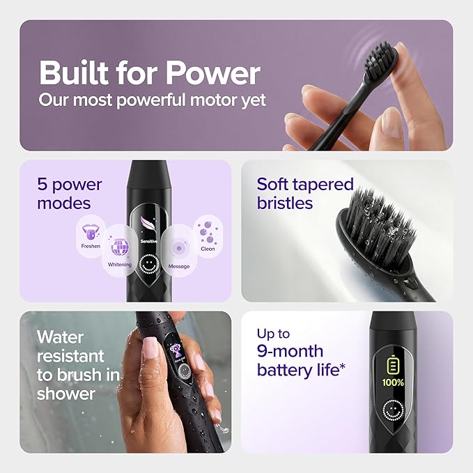 Burst Pro 2.0 Sonic Toothbrush for Adults (Black) | Electric Toothbrush | Smart Pressure Sensor | Soft Bristles | 5 Modes/Refined Scoring System | USB-C Charging | Magnetic Wall Mount