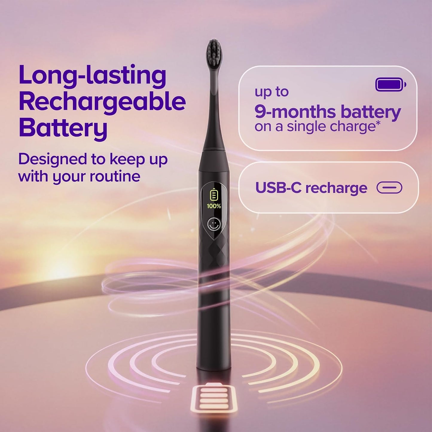 Burst Pro 2.0 Sonic Toothbrush for Adults (Black) | Electric Toothbrush | Smart Pressure Sensor | Soft Bristles | 5 Modes/Refined Scoring System | USB-C Charging | Magnetic Wall Mount