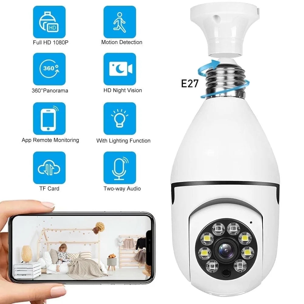Home Smart Security Camera Wireless WIFI Outdoor Surveillance Camera with Light Bulb 1080 HD Motion Detection 360 Degree Wide Angle