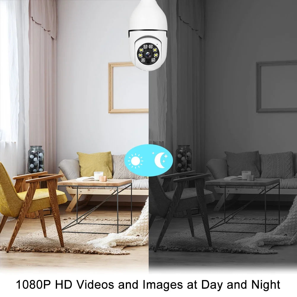 Home Smart Security Camera Wireless WIFI Outdoor Surveillance Camera with Light Bulb 1080 HD Motion Detection 360 Degree Wide Angle