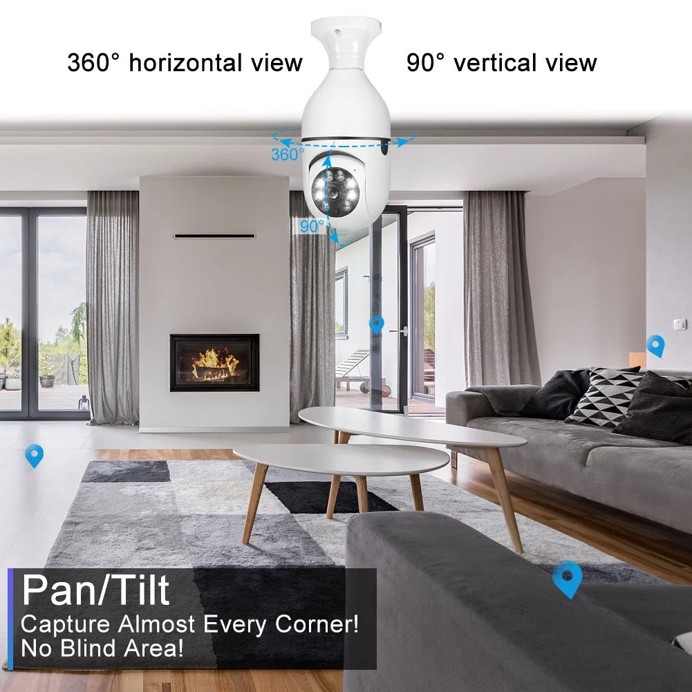 Home Smart Security Camera Wireless WIFI Outdoor Surveillance Camera with Light Bulb 1080 HD Motion Detection 360 Degree Wide Angle