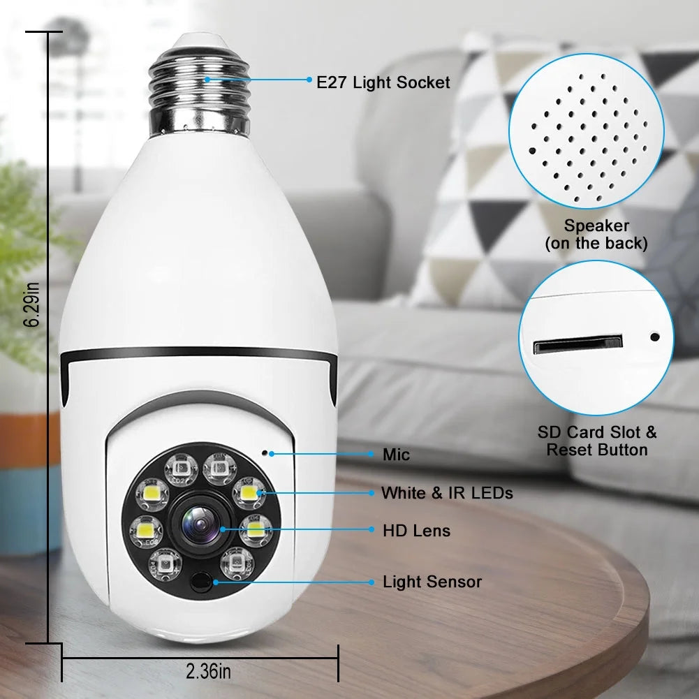 Home Smart Security Camera Wireless WIFI Outdoor Surveillance Camera with Light Bulb 1080 HD Motion Detection 360 Degree Wide Angle
