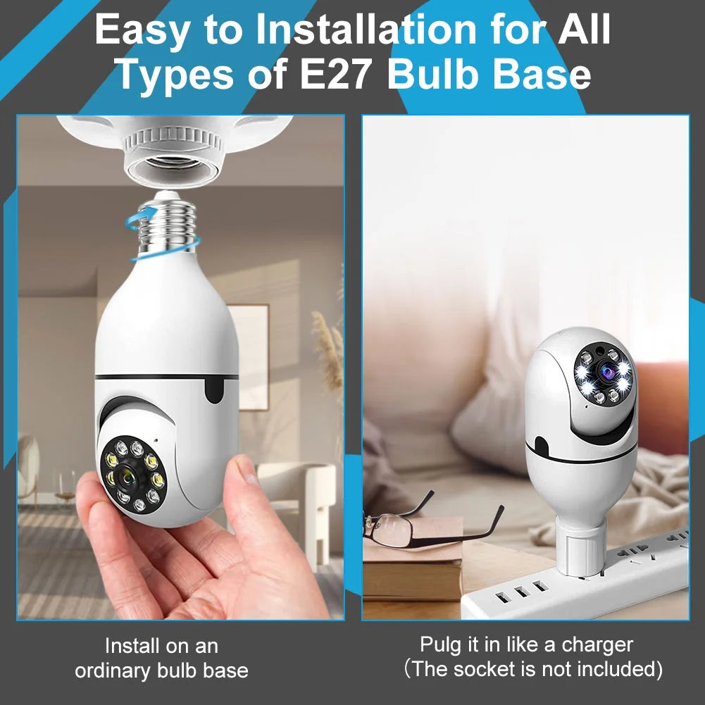 Home Smart Security Camera Wireless WIFI Outdoor Surveillance Camera with Light Bulb 1080 HD Motion Detection 360 Degree Wide Angle