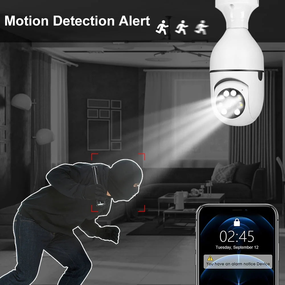 Home Smart Security Camera Wireless WIFI Outdoor Surveillance Camera with Light Bulb 1080 HD Motion Detection 360 Degree Wide Angle