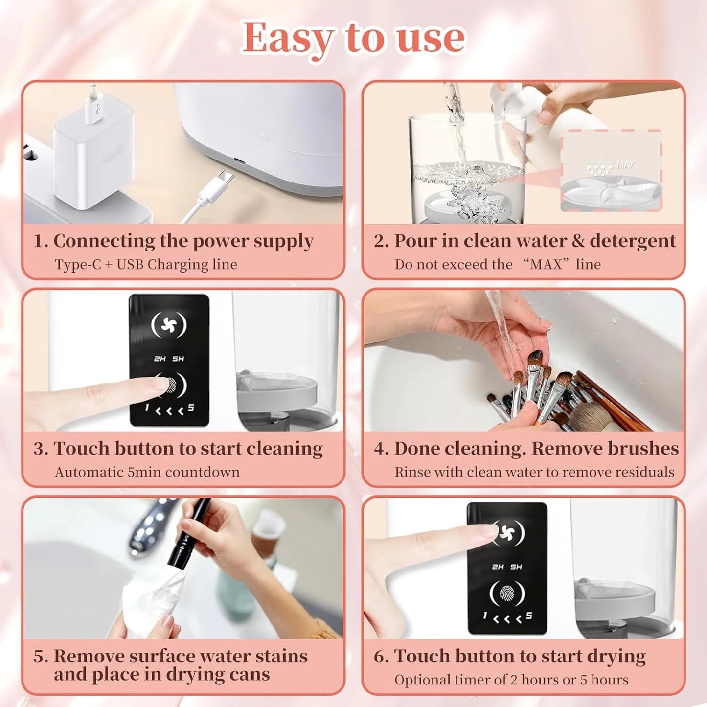 Wiher Makeup Brush Cleaner, Makeup Brush Dryer, Portable Automatic Cosmetic Brushes Cleaner Tool for All Size Beauty Makeup Brush Set(White)